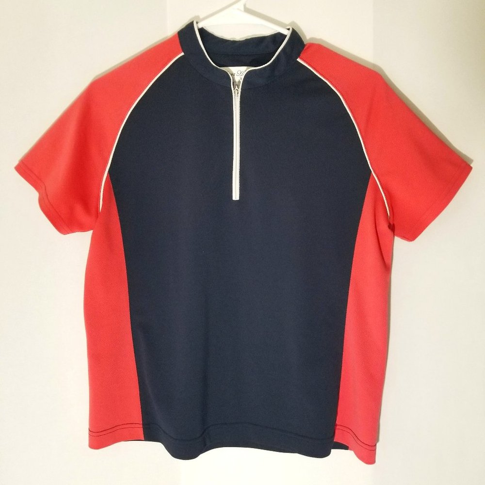 Sport Haley Women's M Golf Shirt Short Sleeve 1/3rd Zip Up Navy Blue Coral Pink